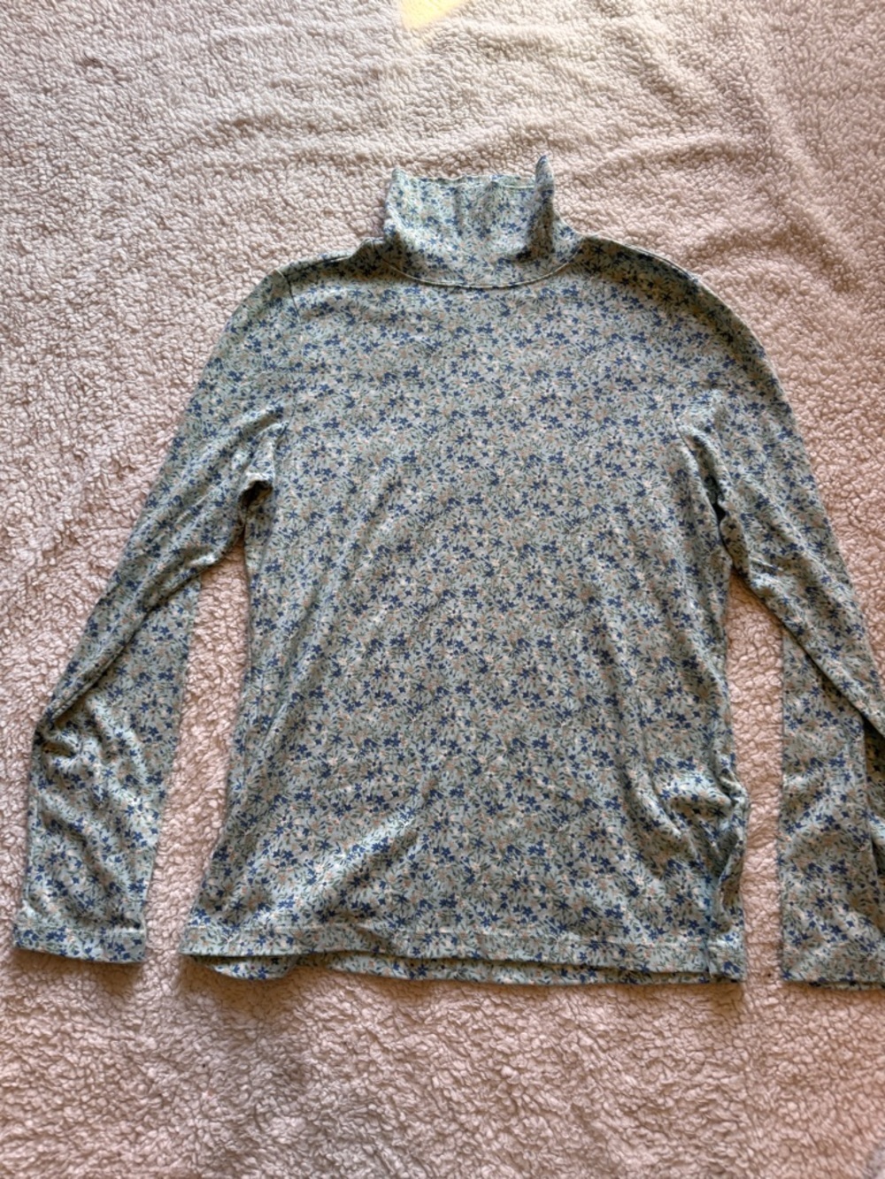 LL bean // blue floral print cotton turtleneck long sleeve shirt size M wi1